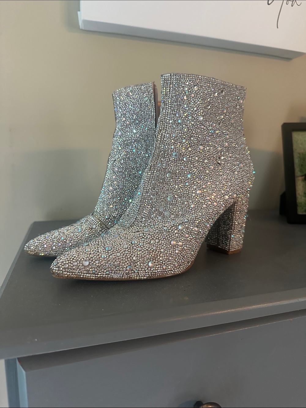 Betsey Johnson Silver Crystal Embellished Ankle Booties